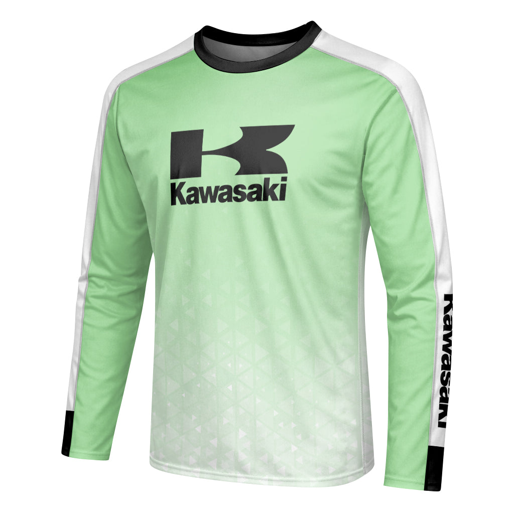 Kawasaki Pro Circuit Mint Green White Youth Long Sleeve Motocross Jersey – Left Side View Mockup