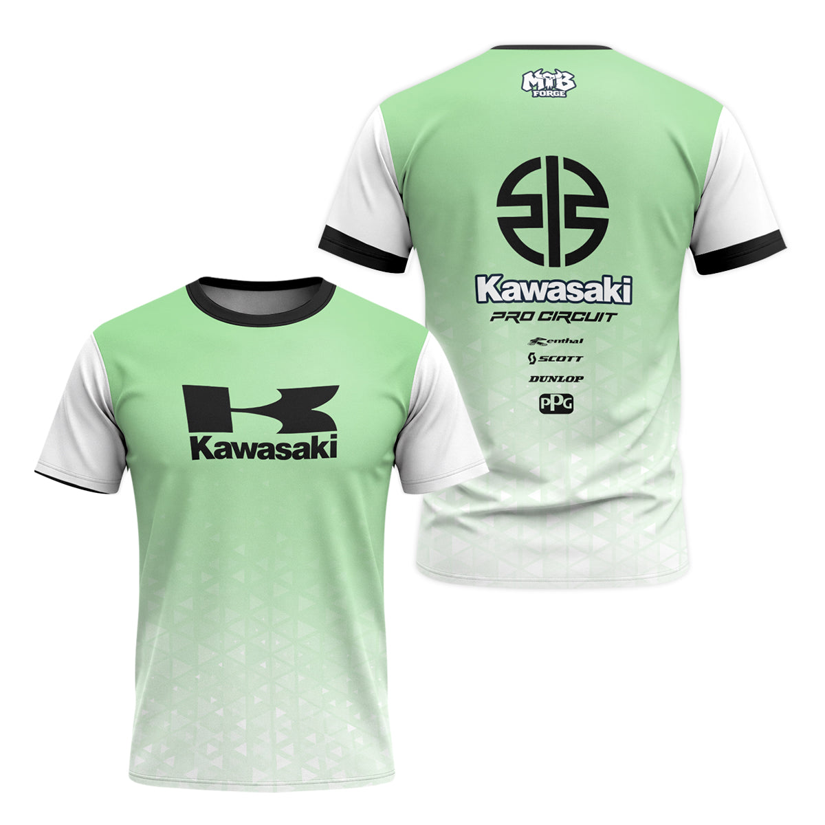 Kawasaki Pro Circuit Mint Green White Youth Short Sleeve Motocross Jersey – Front and Back View