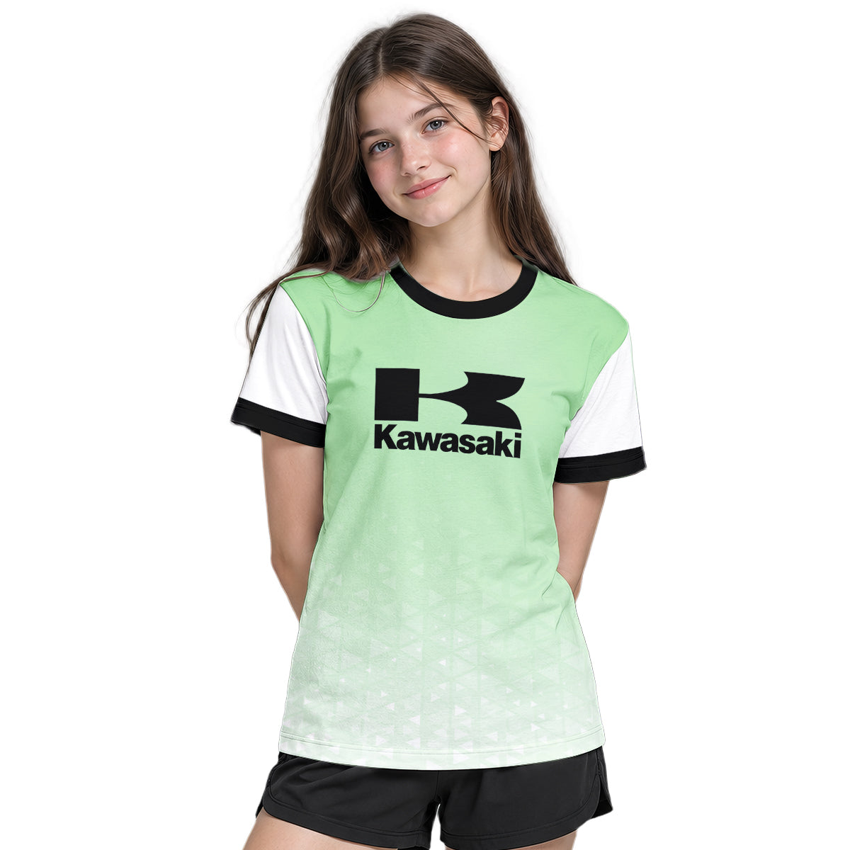 Kawasaki Pro Circuit Mint Green White Youth Short Sleeve Motocross Jersey – Girl Lifestyle View