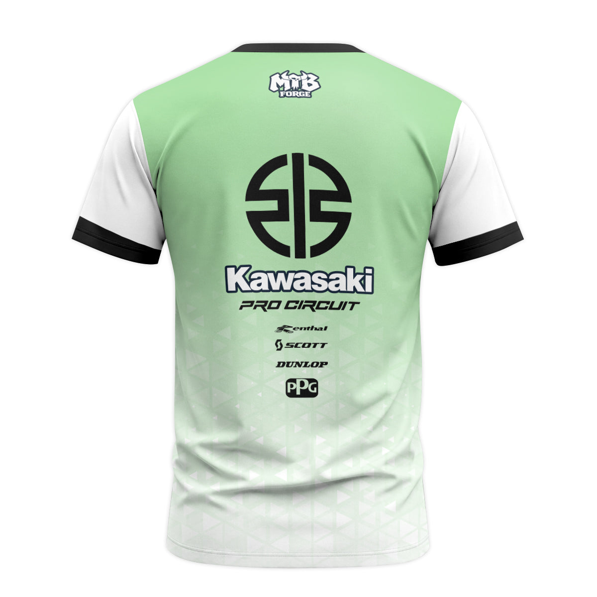 Kawasaki Pro Circuit Mint Green White Youth Short Sleeve Motocross Jersey – Back View Mockup