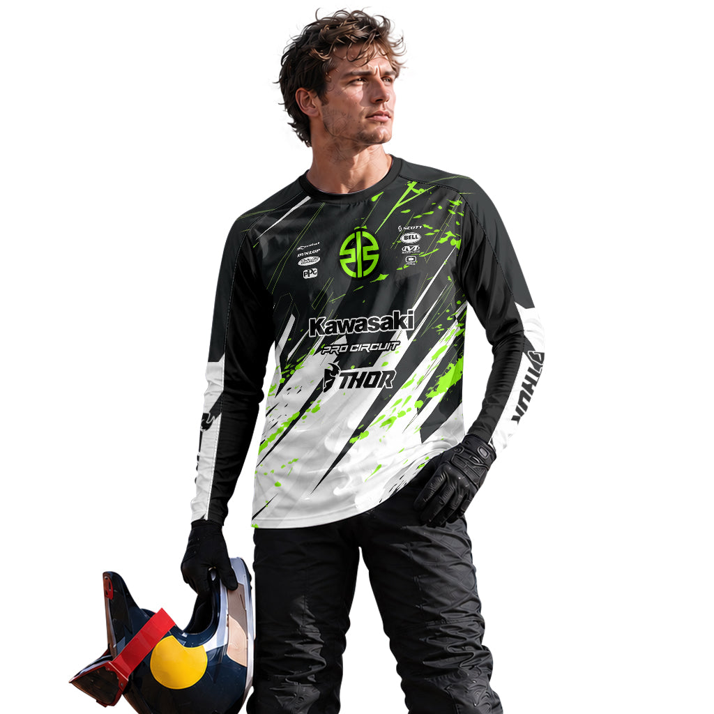 Kawasaki Pro Circuit Number 1 Black Green Long Sleeve Motocross Jersey – Lifestyle View