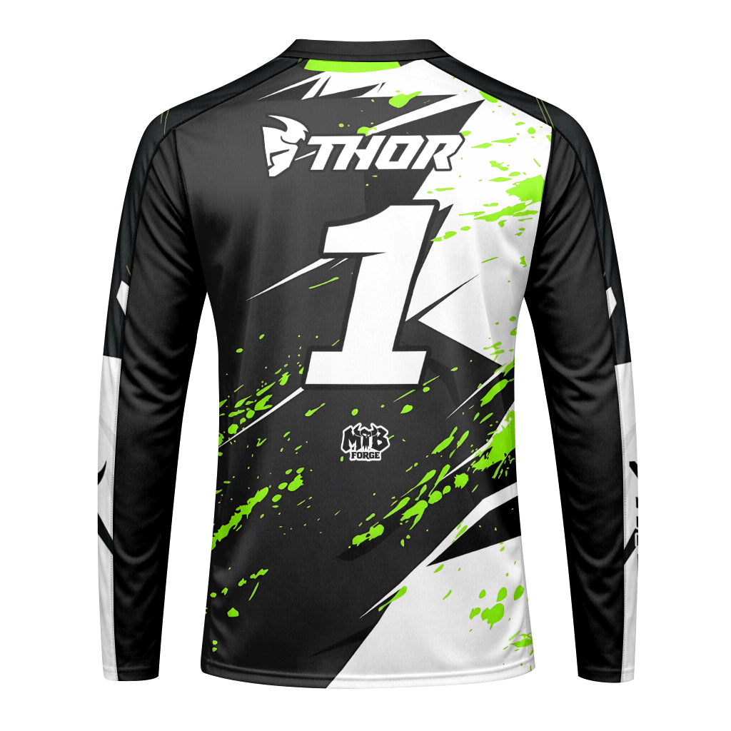 Kawasaki Pro Circuit Number 1 Black Green Long Sleeve Motocross Jersey – Back View Mockup