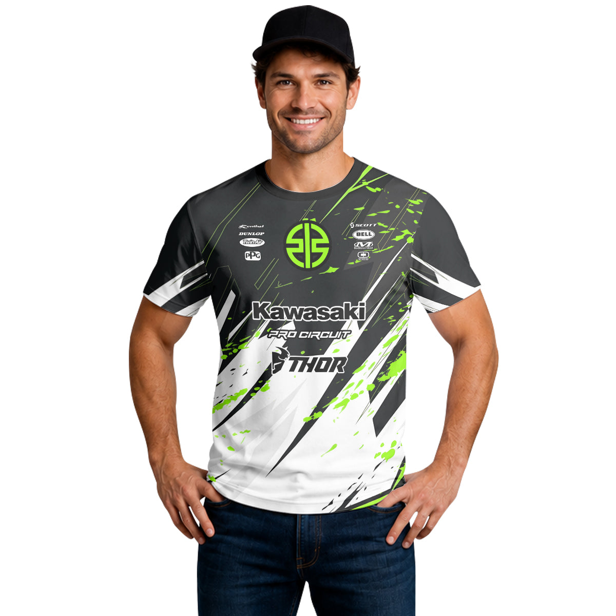 Kawasaki Pro Circuit Number 1 Black Green Short Sleeve Motocross Jersey – Lifestyle View