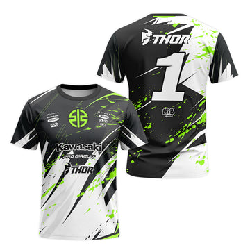 Kawasaki Pro Circuit Number 1 Black Green Short Sleeve Motocross Jersey – Front and Back View