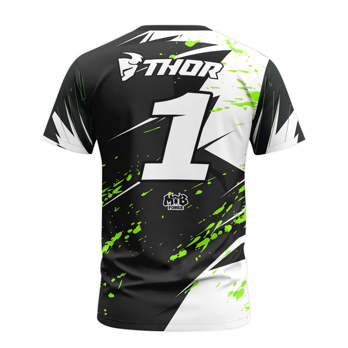 Kawasaki Pro Circuit Number 1 Black Green Youth Short Sleeve Motocross Jersey – Back View Mockup