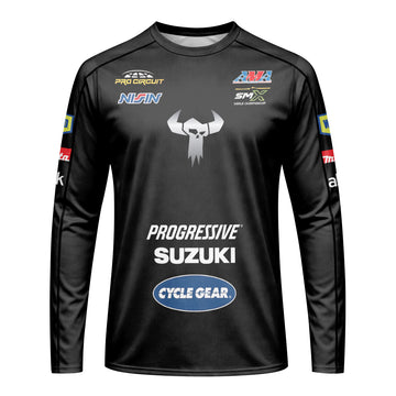 Ken Roczen 94 Progressive Suzuki Black Long Sleeve Motocross Jersey – Front View Mockup