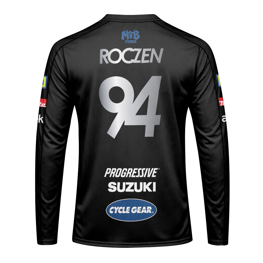 Ken Roczen 94 Progressive Suzuki Black Long Sleeve Motocross Jersey – Back View Mockup