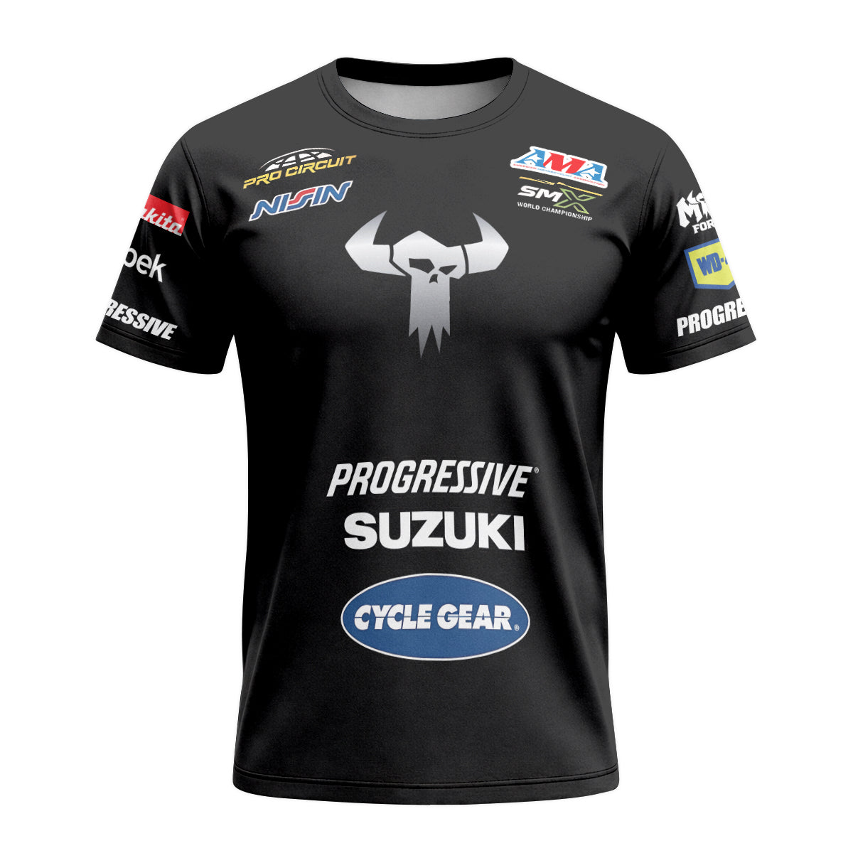 Ken Roczen 94 Progressive Suzuki Black Short Sleeve Motocross Jersey – Front View Mockup