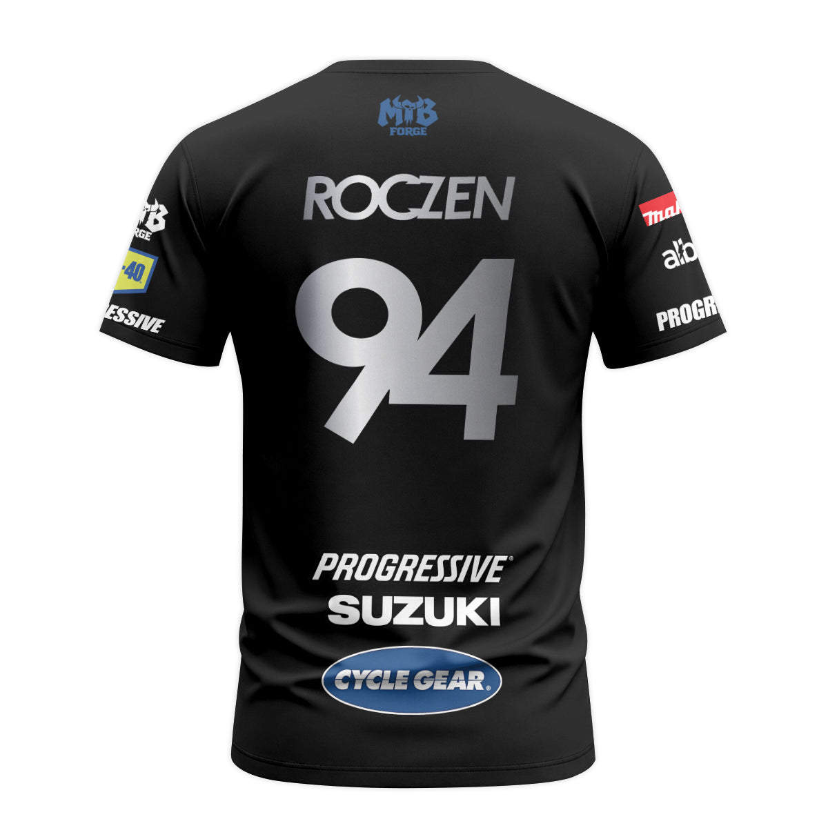 Ken Roczen 94 Progressive Suzuki Black Short Sleeve Motocross Jersey – Back View Mockup