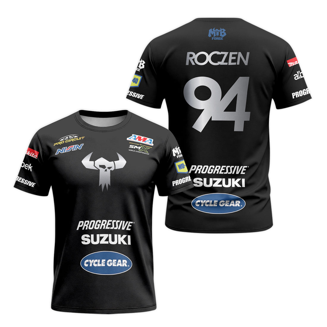 Ken Roczen 94 Progressive Suzuki Black Short Sleeve Motocross Jersey – Front and Back View
