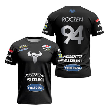 Ken Roczen 94 Progressive Suzuki Black Short Sleeve Motocross Jersey – Front and Back View
