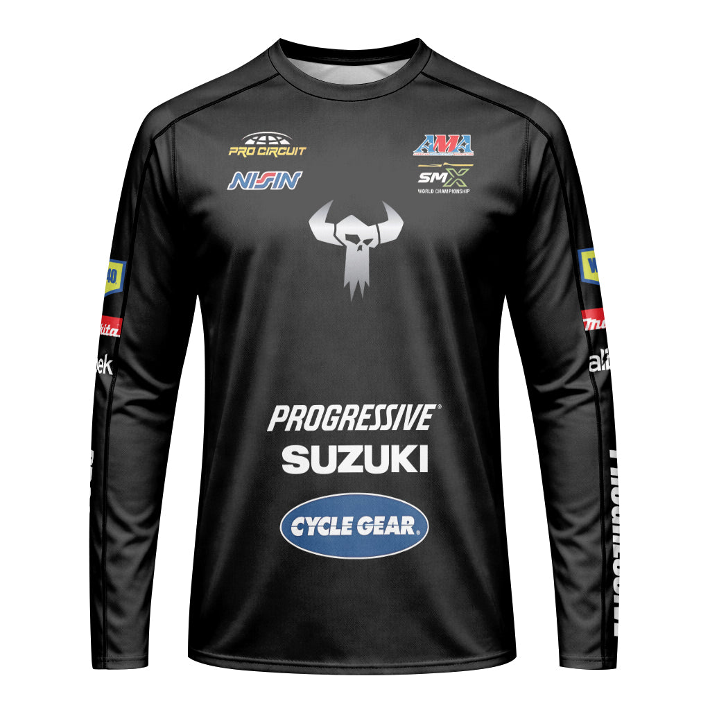 Ken Roczen 94 Progressive Suzuki Black Youth Long Sleeve Motocross Jersey – Front View Mockup