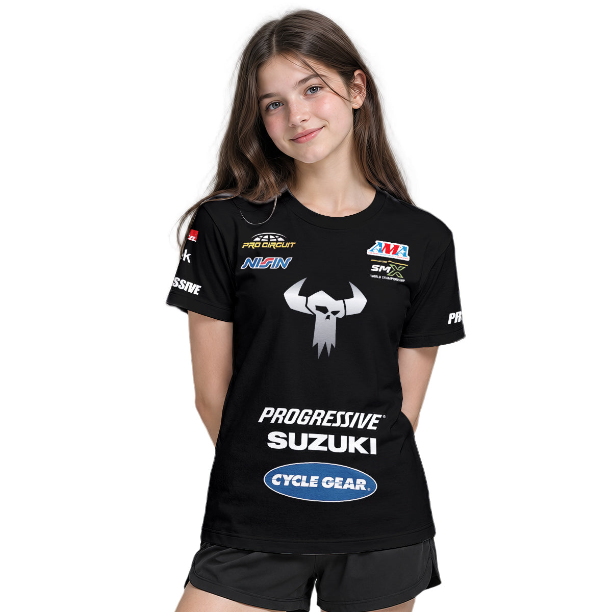 Ken Roczen 94 Progressive Suzuki Black Youth Short Sleeve Motocross Jersey – Girl Lifestyle View