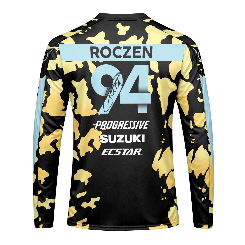 Ken Roczen 94 Progressive Suzuki Ecstar Black Gold Camo Long Sleeve Motocross Jersey - back view mockup