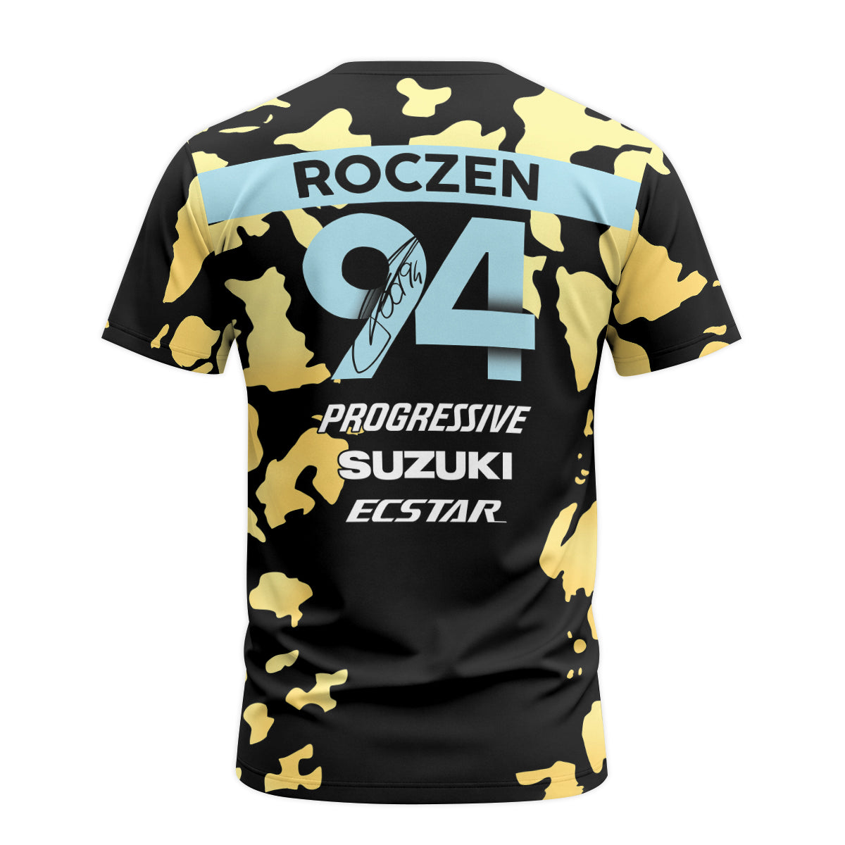 Ken Roczen 94 Progressive Suzuki Ecstar Black Gold Camo Short Sleeve Motocross Jersey - back view mockup