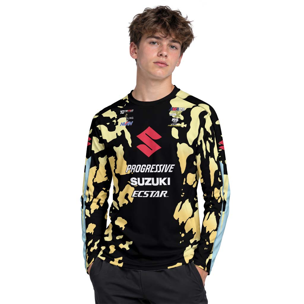 Ken Roczen 94 Progressive Suzuki Ecstar Black Gold Camo Youth Long Sleeve Motocross Jersey – Boy Lifestyle View