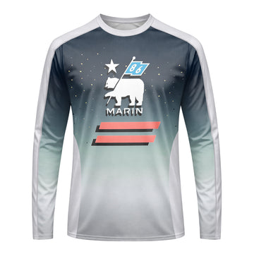 Marin Bikes Bear Flag Navy Gray Long Sleeve Mountain Bike Jersey – Front View Mockup