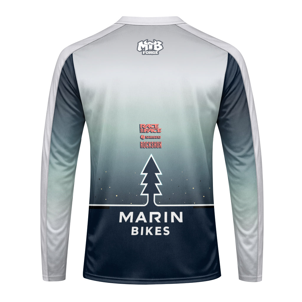 Marin Bikes Bear Flag Navy Gray Long Sleeve Mountain Bike Jersey – Back View Mockup
