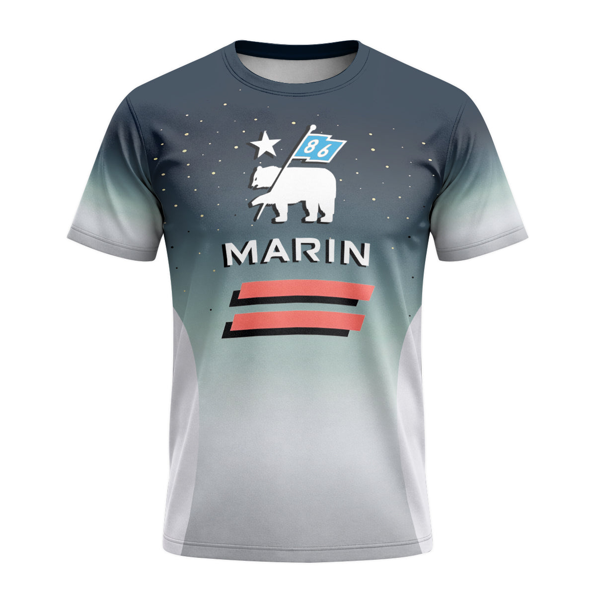 Marin Bikes Bear Flag Navy Gray Short Sleeve Mountain Bike Jersey – Front View Mockup