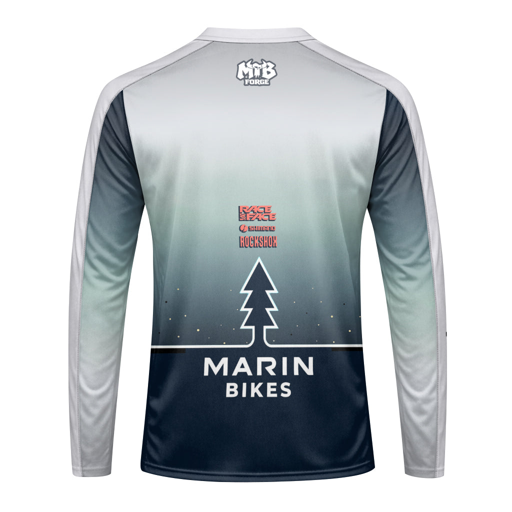 Marin Bikes Bear Flag Navy Gray Youth Long Sleeve Mountain Bike Jersey – Back View Mockup