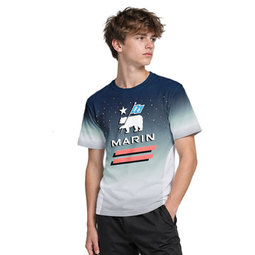 Marin Bikes Bear Flag Navy Gray Youth Short Sleeve Mountain Bike Jersey – Boy Lifestyle View