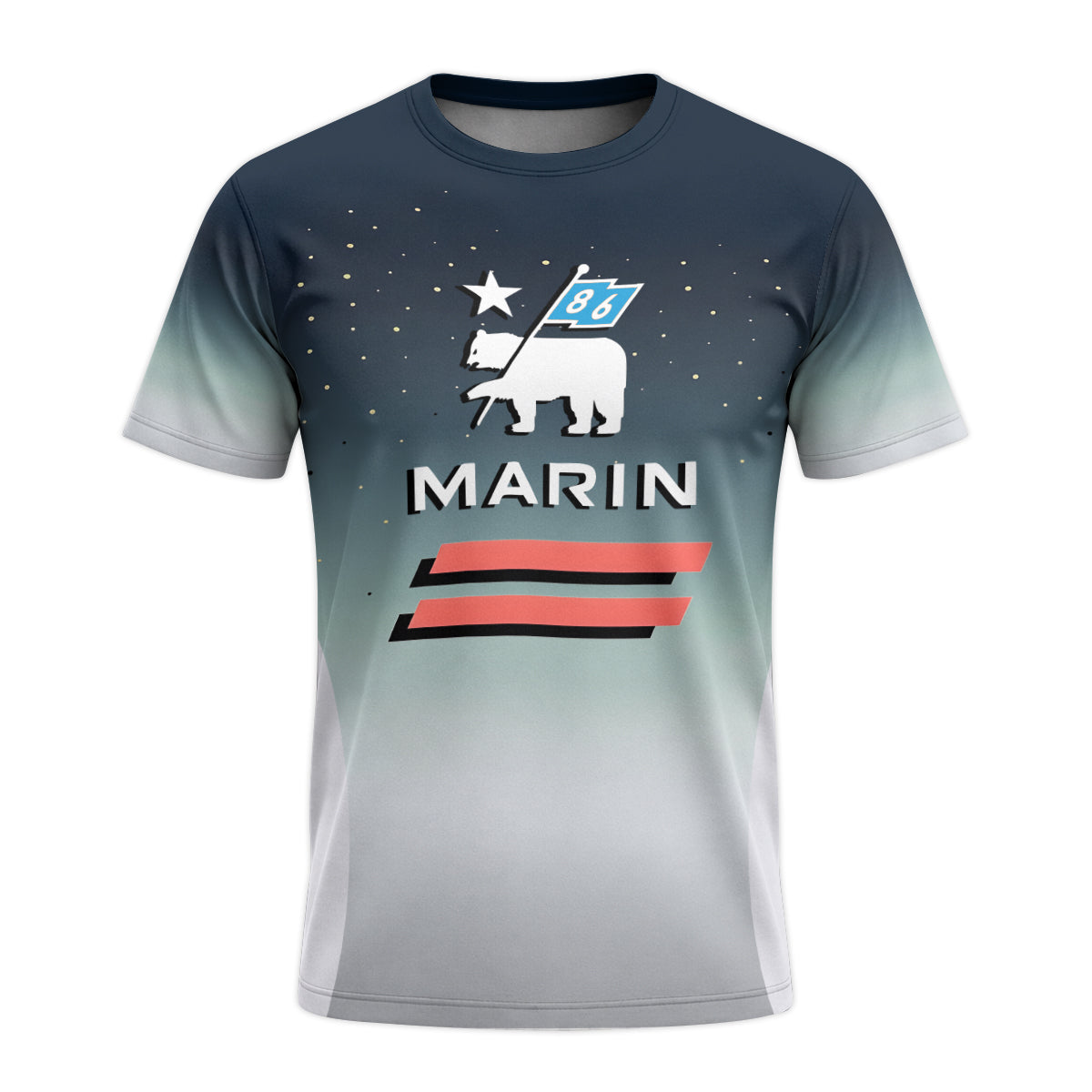 Marin Bikes Bear Flag Navy Gray Youth Short Sleeve Mountain Bike Jersey – Front View Mockup