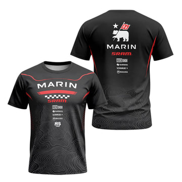 Marin Bikes Black Red Topographic Short Sleeve Mountain Bike Jersey – Front and Back View