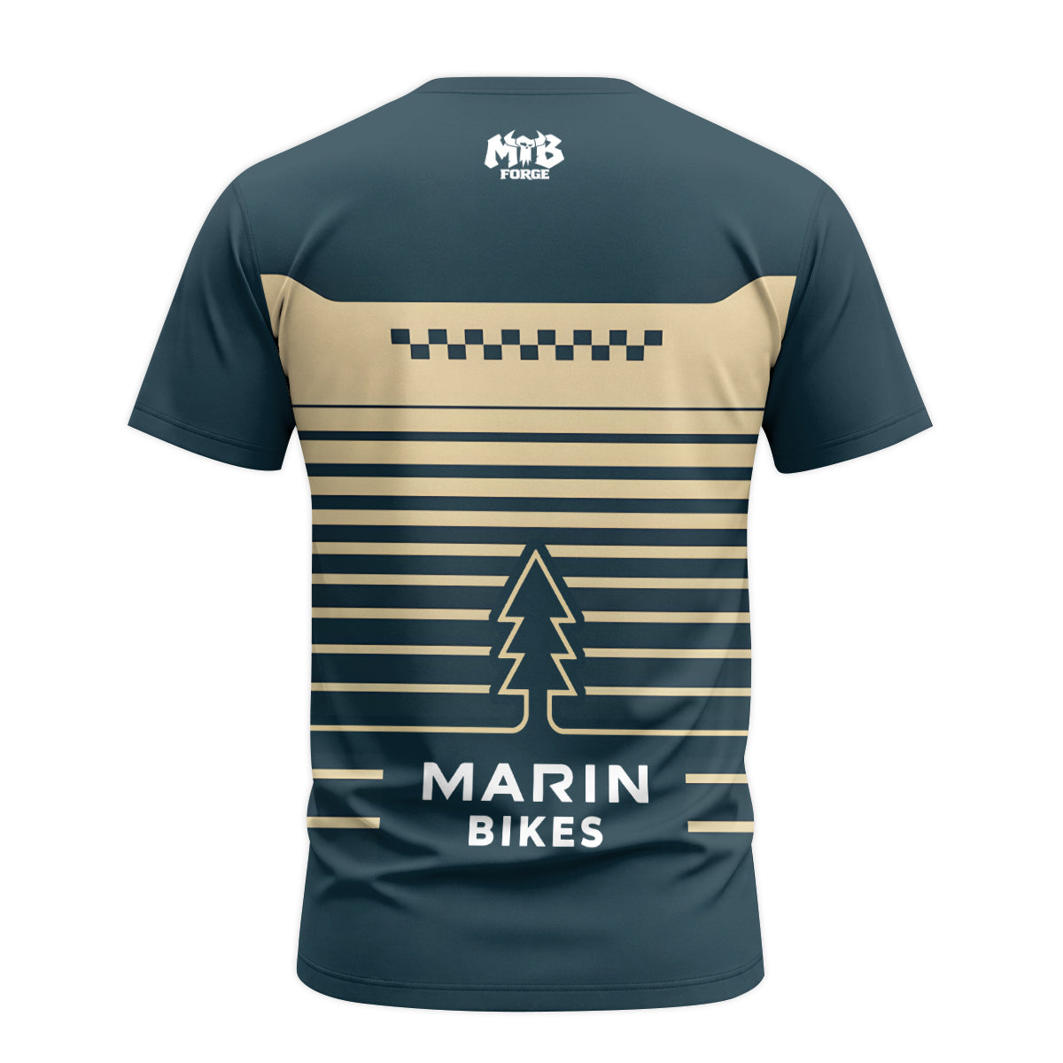 Marin Bikes Retro Navy Blue Beige Short Sleeve Mountain Bike Jersey – Back View Mockup