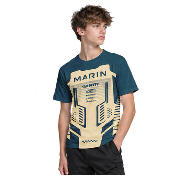 Marin Bikes Retro Navy Blue Beige Youth Short Sleeve Mountain Bike Jersey – Boy Lifestyle View