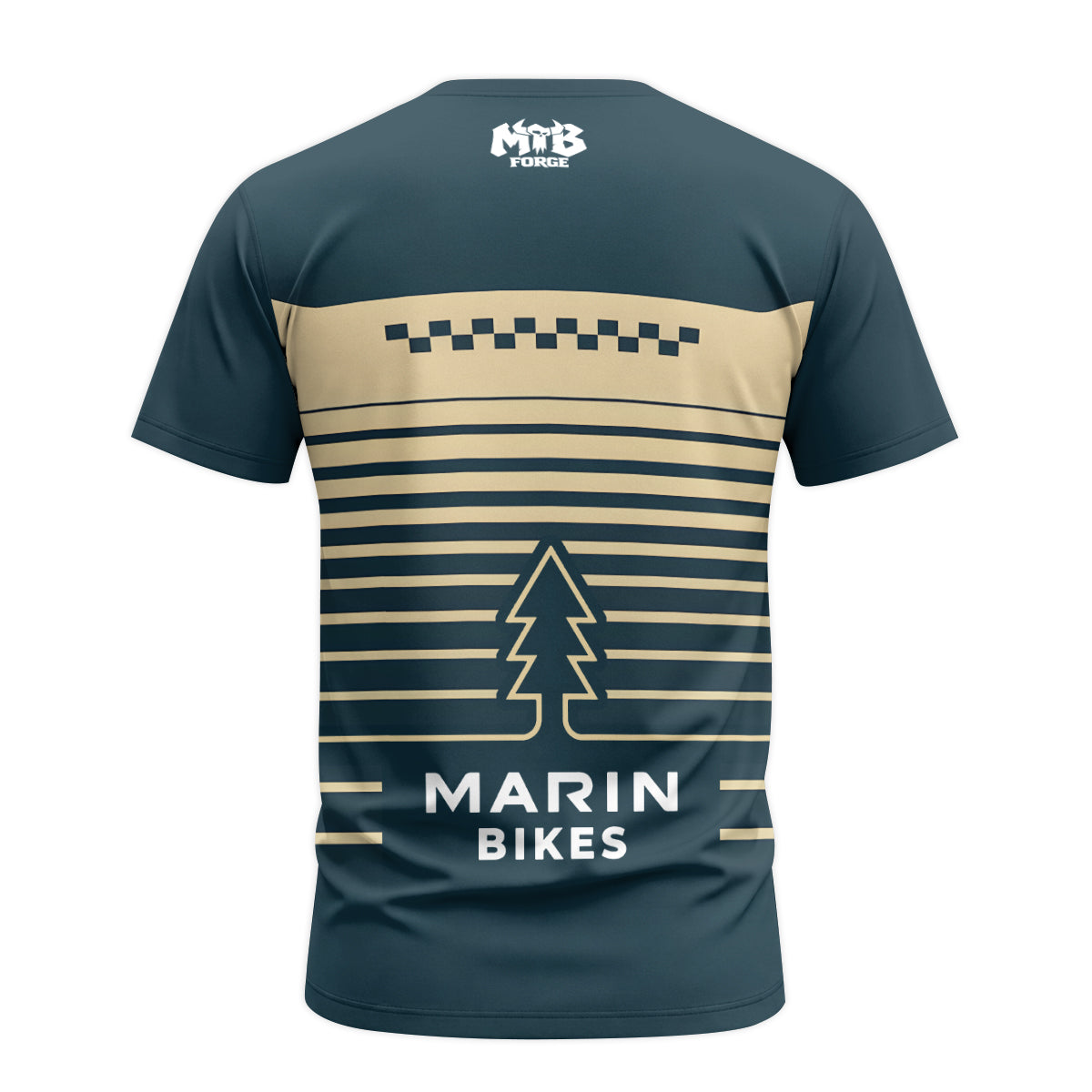 Marin Bikes Retro Navy Blue Beige Youth Short Sleeve Mountain Bike Jersey – Back View Mockup