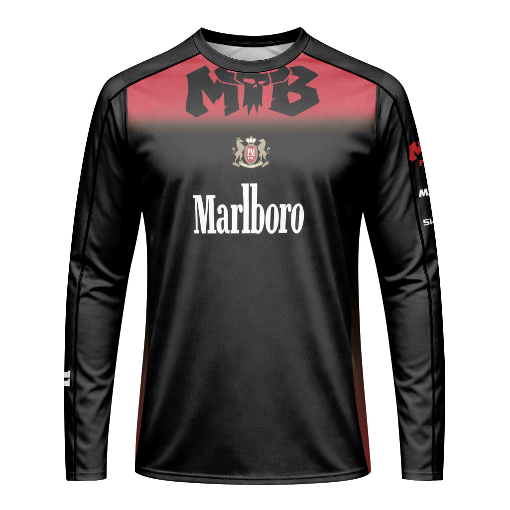 Marlboro Black Red Long Sleeve Mountain Bike Jersey - front view mockup