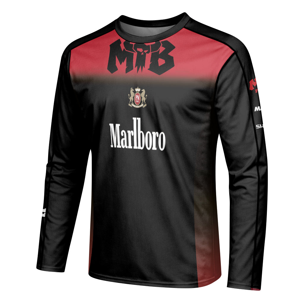 Marlboro Black Red Long Sleeve Mountain Bike Jersey - left side mockup