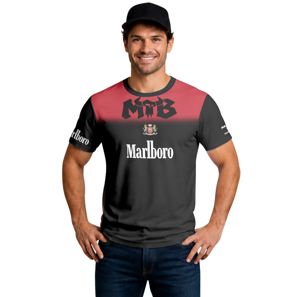 Marlboro Black Red Short Sleeve Mountain Bike Jersey - lifestyle view