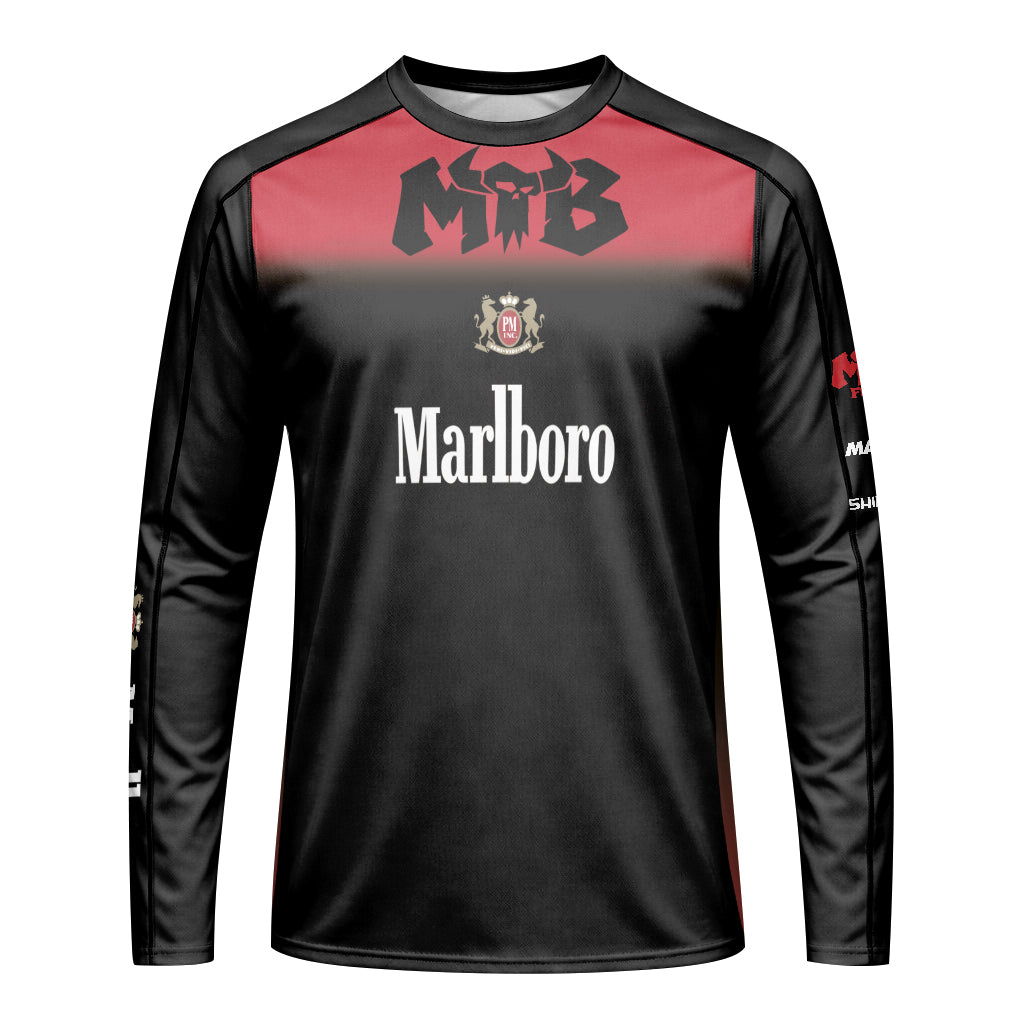 Marlboro Black Red Youth Long Sleeve Mountain Bike Jersey – Front View Mockup