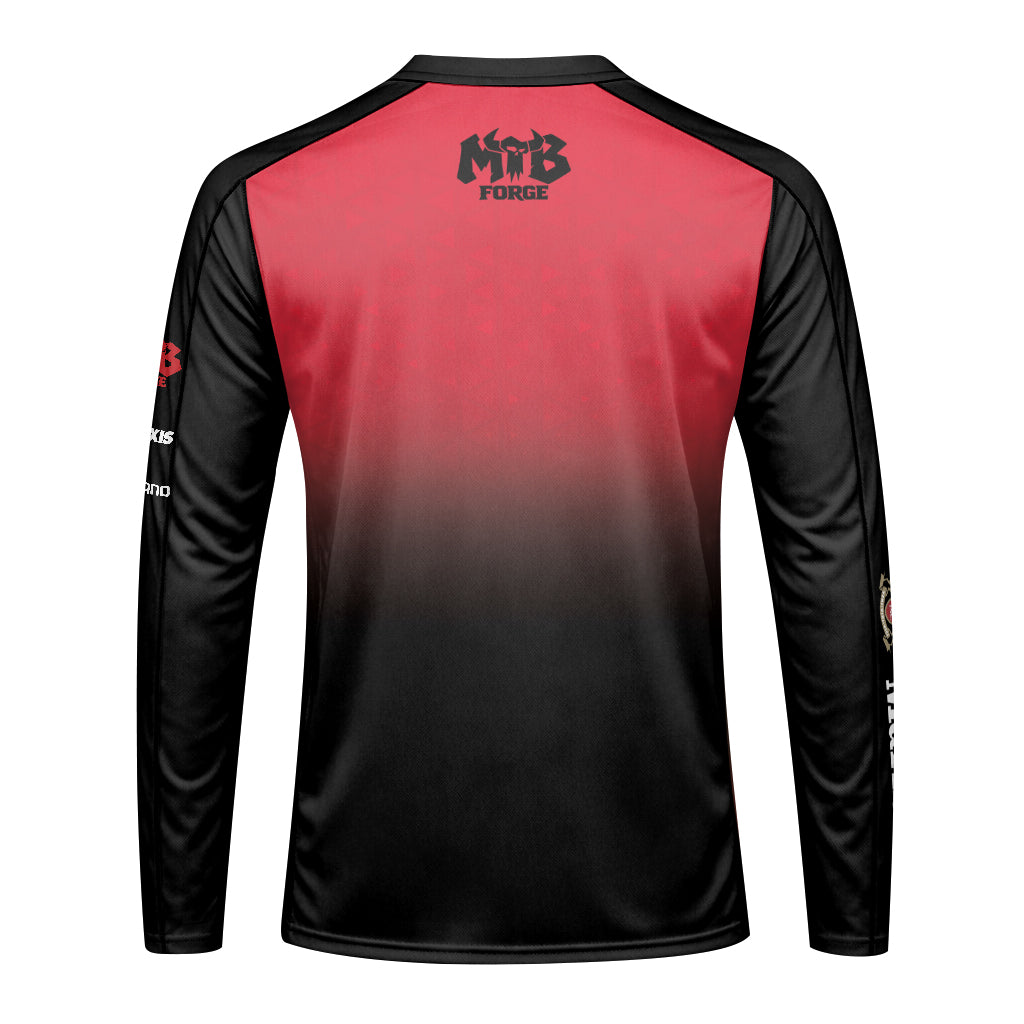 Marlboro Black Red Youth Long Sleeve Mountain Bike Jersey – Back View Mockup
