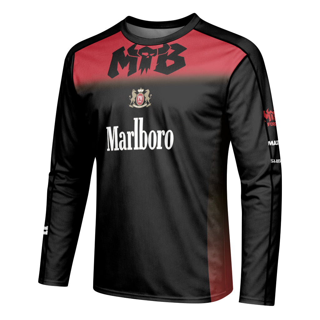 Marlboro Black Red Youth Long Sleeve Mountain Bike Jersey – Left Side View Mockup