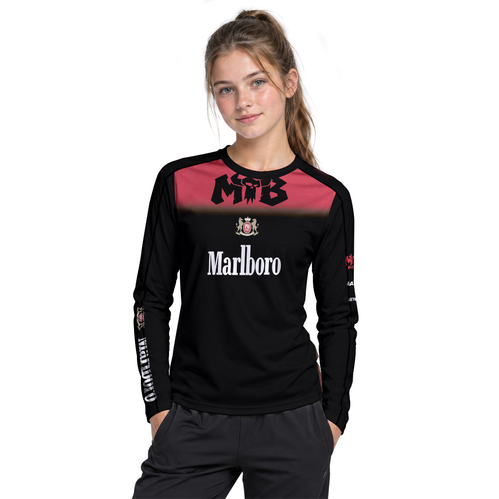 Marlboro Black Red Youth Long Sleeve Mountain Bike Jersey – Girl Lifestyle View