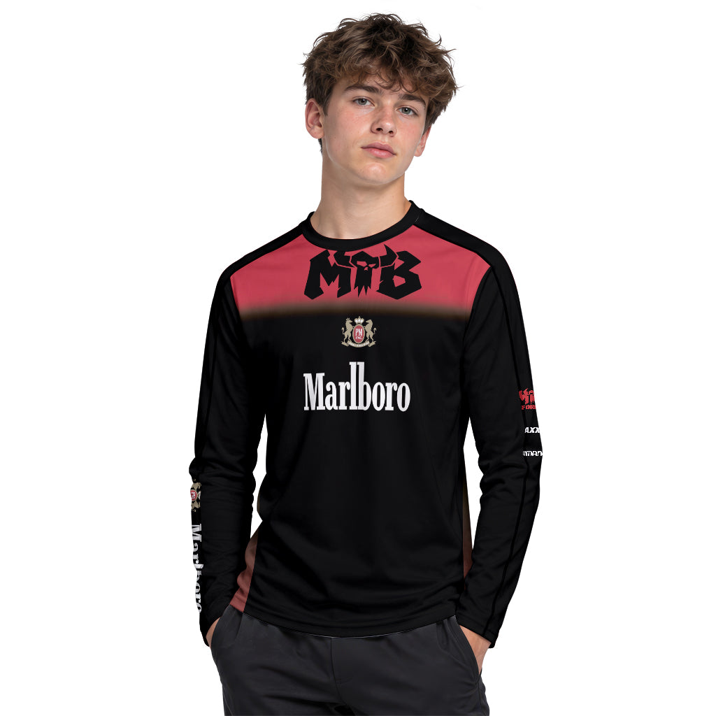 Marlboro Black Red Youth Long Sleeve Mountain Bike Jersey – Boy Lifestyle View