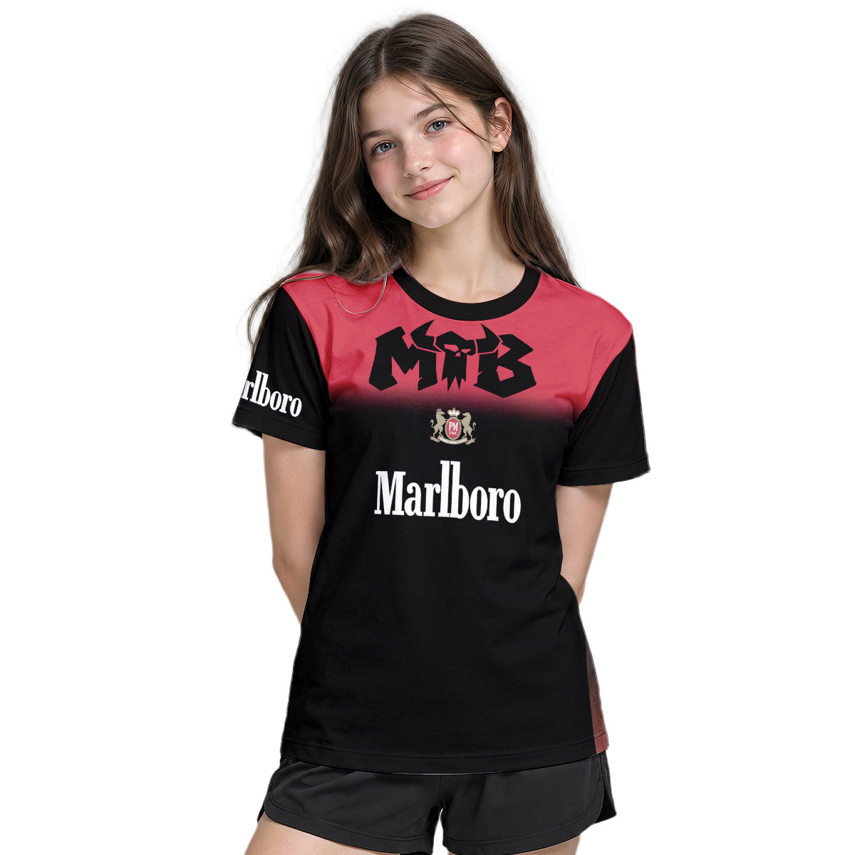 Marlboro Black Red Youth Short Sleeve Mountain Bike Jersey – Girl Lifestyle View