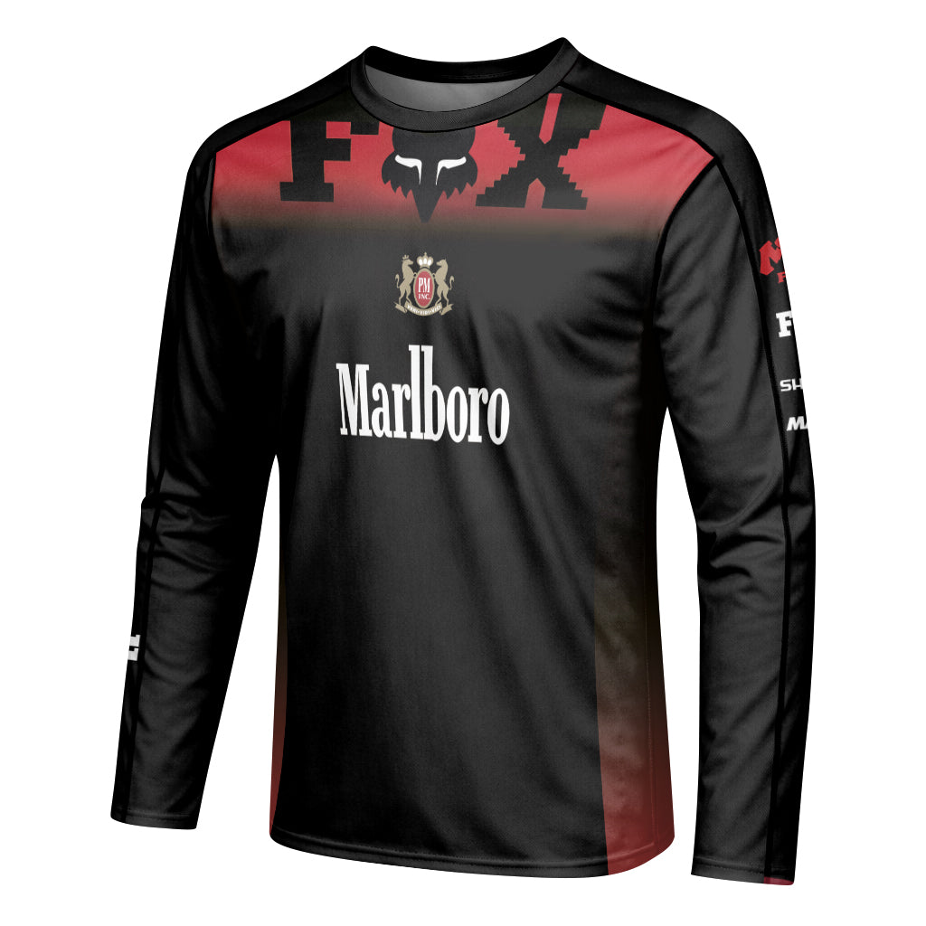 Marlboro Fox Black Red Long Sleeve Mountain Bike Jersey - left side mockup