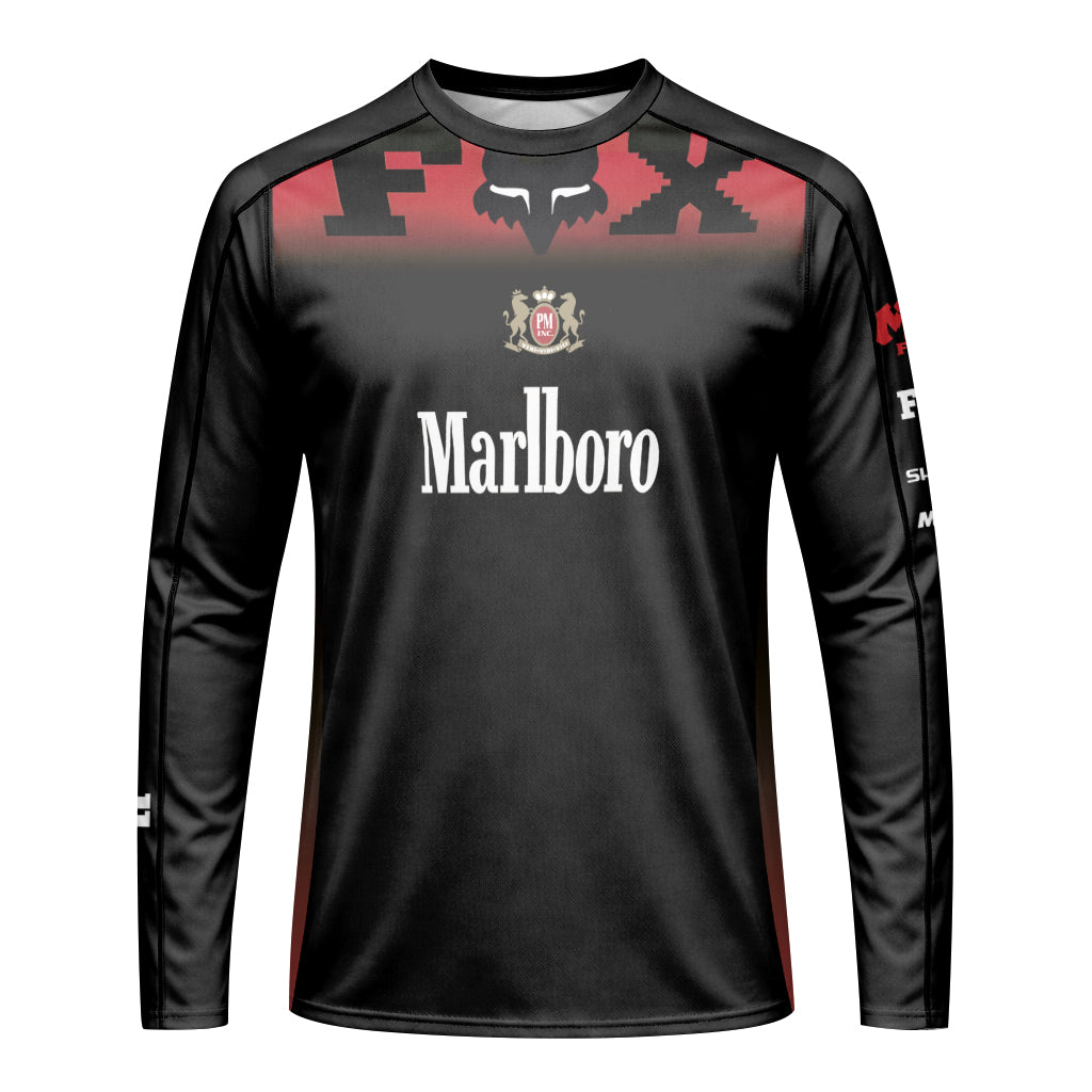 Marlboro Fox Black Red Long Sleeve Mountain Bike Jersey - front view mockup