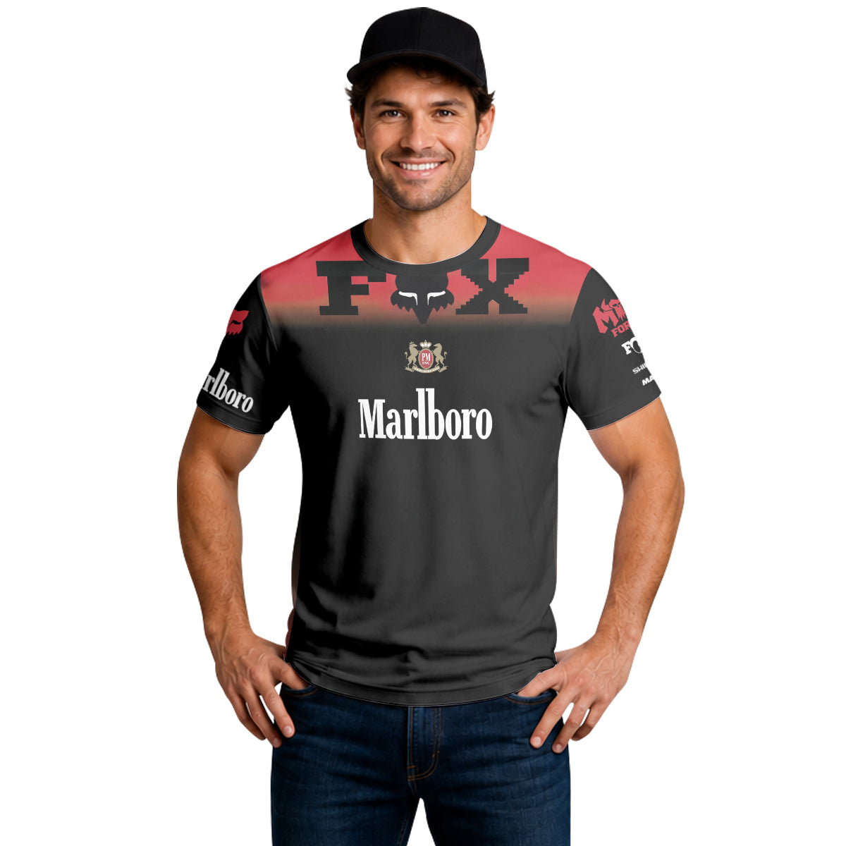 Marlboro Fox Black Red Short Sleeve Mountain Bike Jersey - lifestyle view