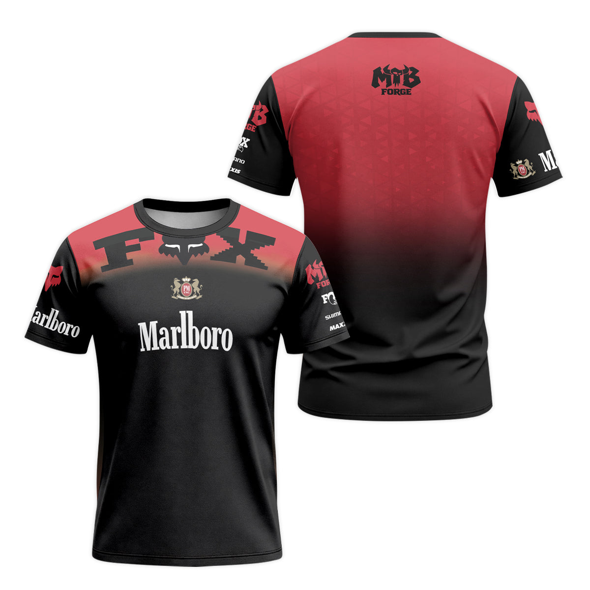 Marlboro Fox Black Red Short Sleeve Mountain Bike Jersey - front and back view