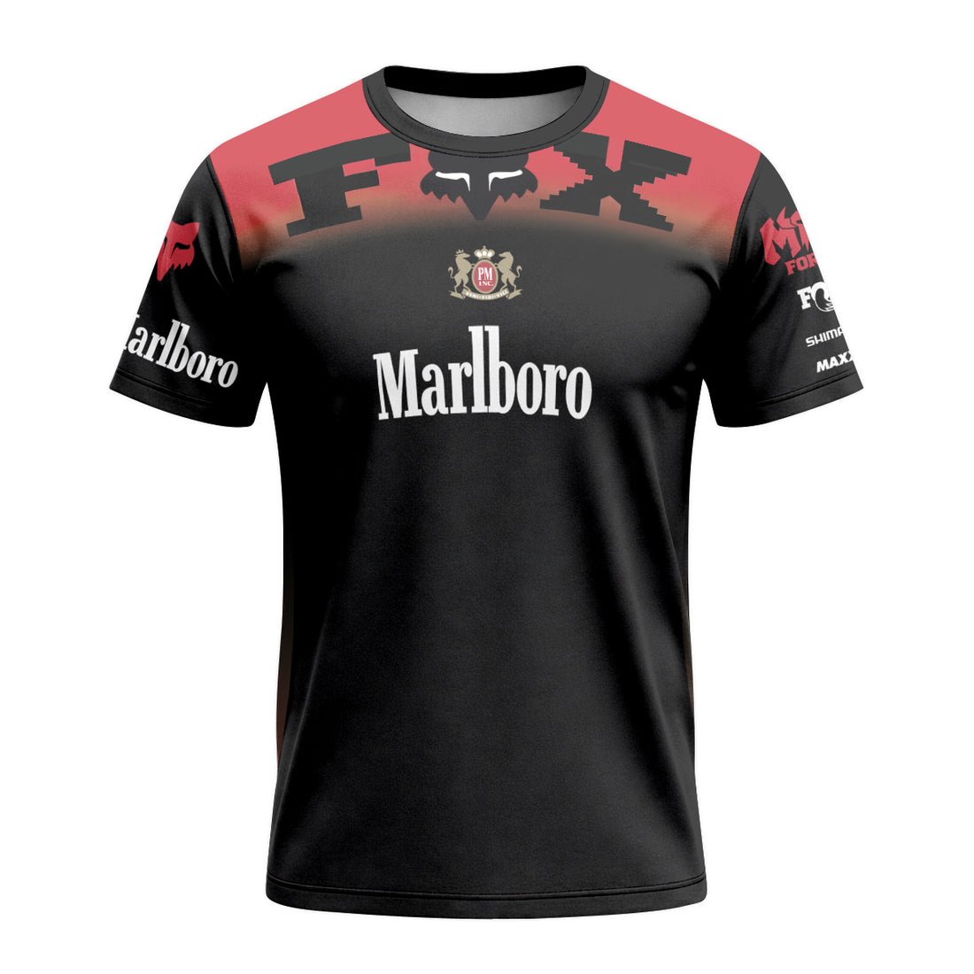 Marlboro Fox Black Red Short Sleeve Mountain Bike Jersey - front and back view