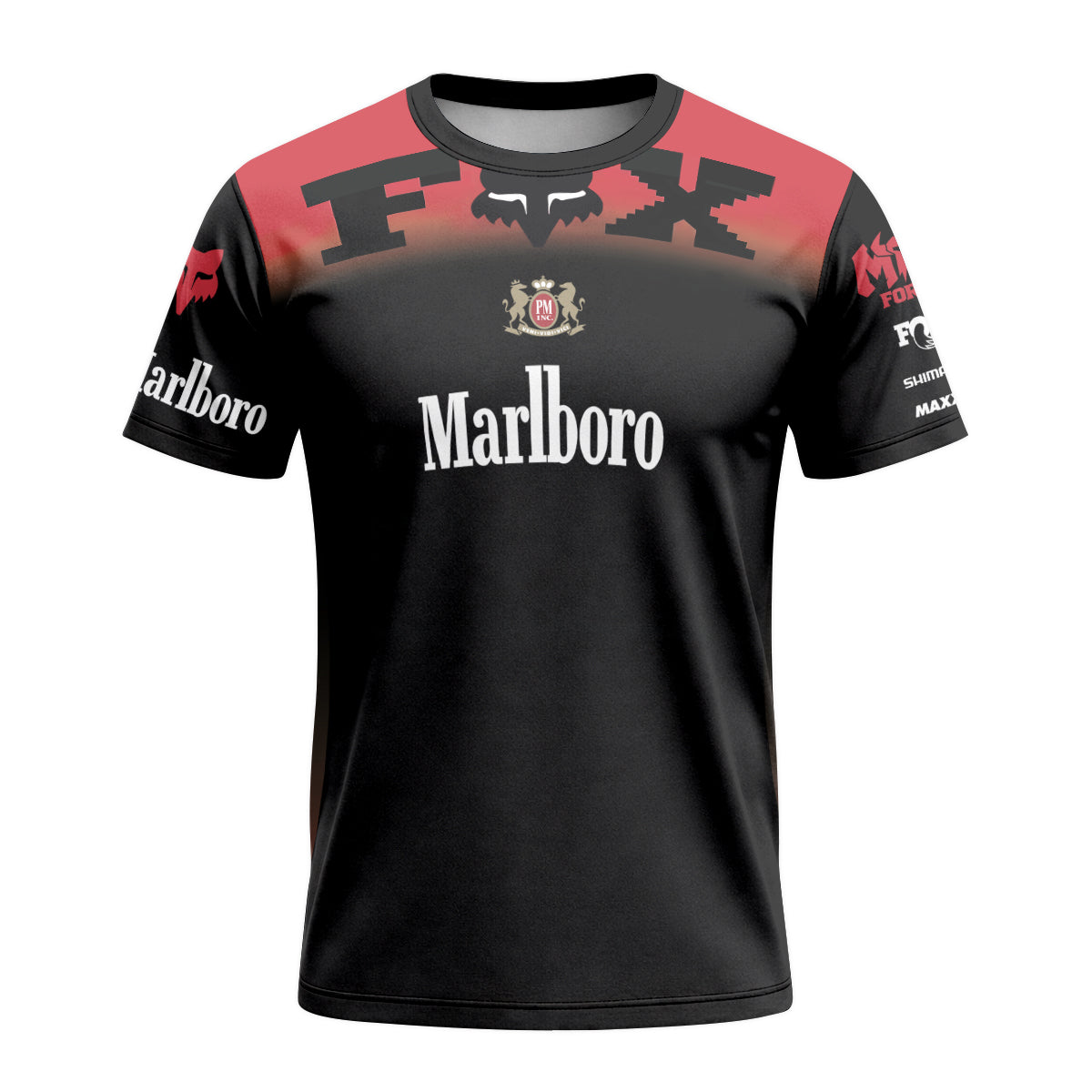 Marlboro Fox Black Red Short Sleeve Mountain Bike Jersey - front view mockup