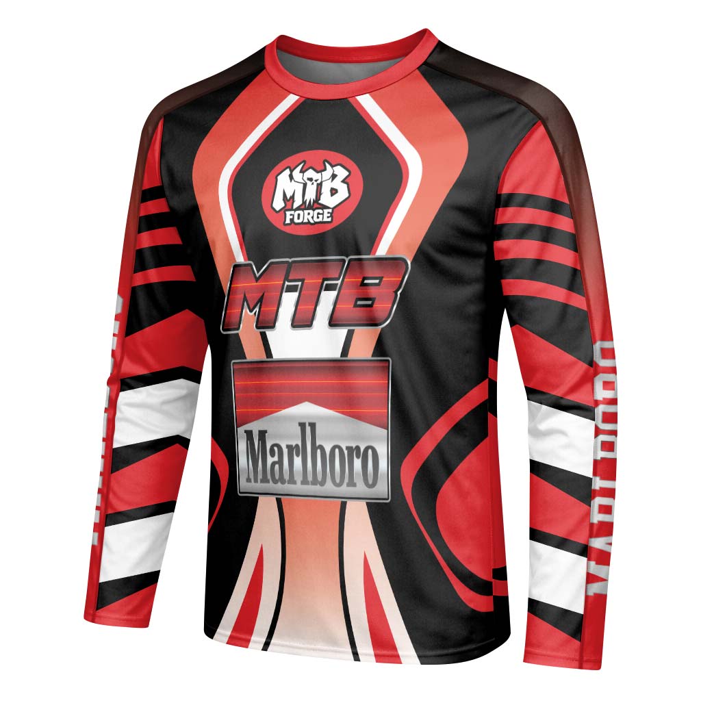 Marlboro MTB Retro Youth Long Sleeve Mountain Bike Jersey – Left Side View Mockup