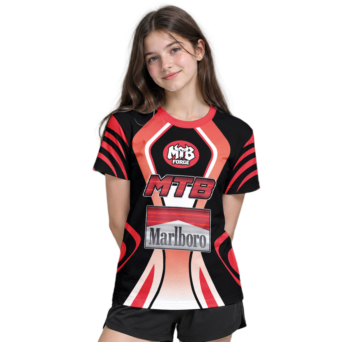 Marlboro MTB Retro Youth Short Sleeve Mountain Bike Jersey – Girl Lifestyle View