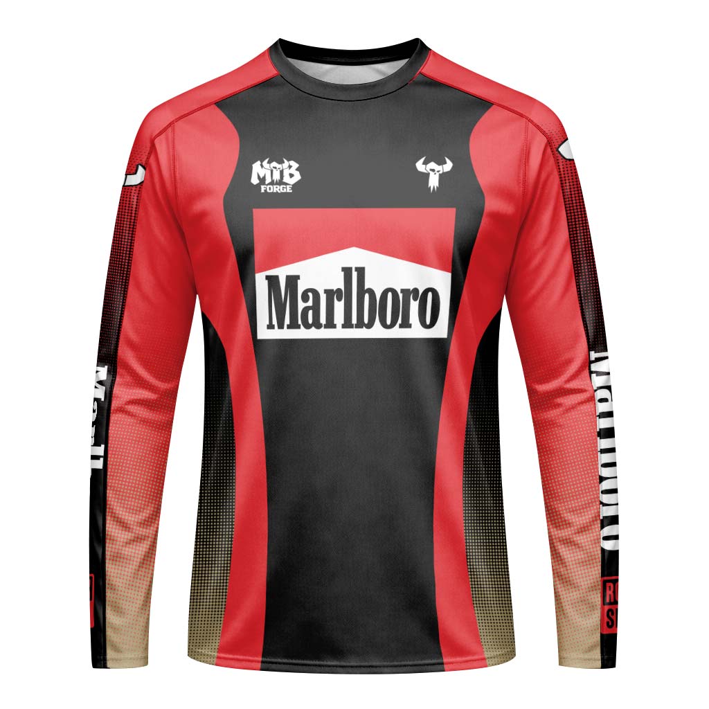 Marlboro Red Black Factory Race Long Sleeve Mountain Bike Jersey – Front View Mockup