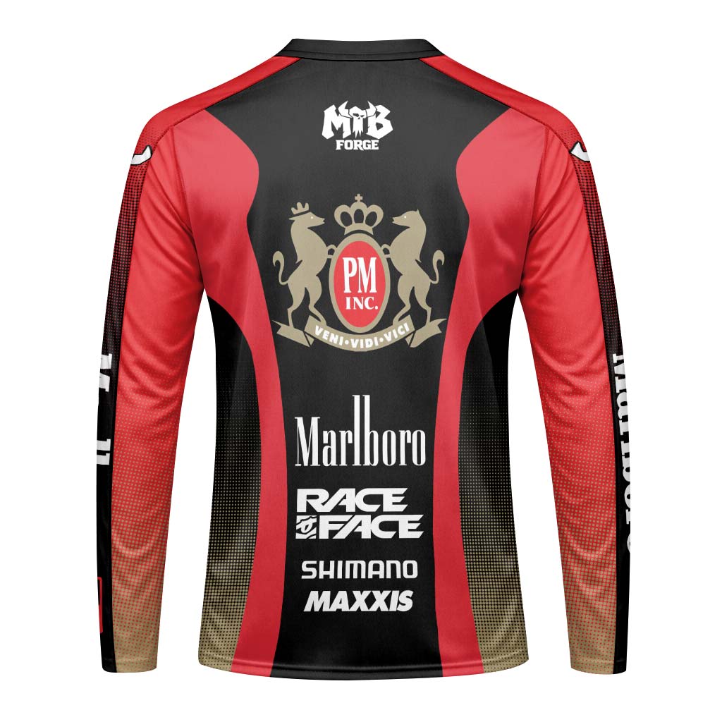 Marlboro Red Black Factory Race Long Sleeve Mountain Bike Jersey – Back View Mockup