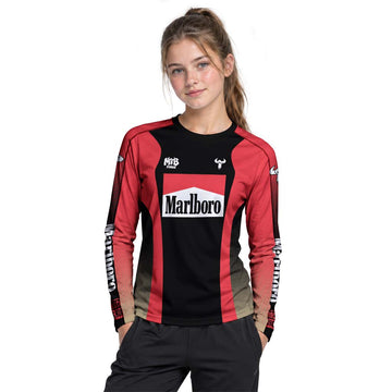 Marlboro Red Black Factory Race Youth Long Sleeve Mountain Bike Jersey – Girl Lifestyle View